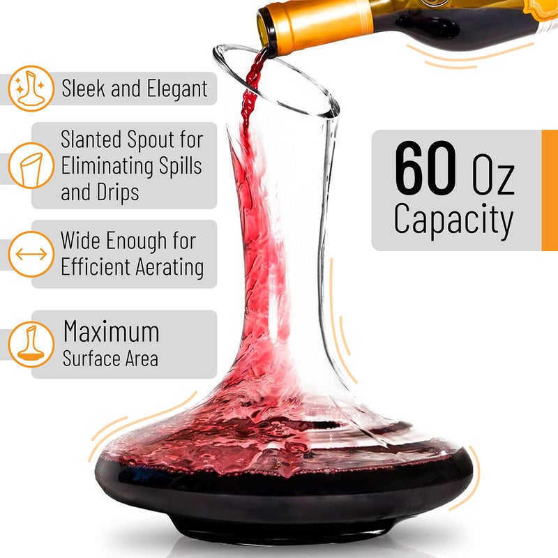 Brew To A Tea BTaT- XL Decanter with Drying Stand, Stopper, Brush and Beads, Hand Blown Crystal Glass, Wine Decanter, Wine Carafe, Wine Accessories, Red Wine Decanter, Christmas Gifts - Image 3
